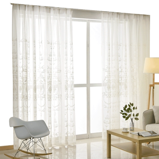 欧式简约窗纱刺绣白纱窗帘布网格绣花窗纱纯色客厅飘窗纱帘阳台纱
