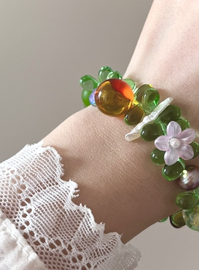 HEIXIN STUDIO手作 泪眼系列 捷克琉璃珠春夏清新ins小众手串064