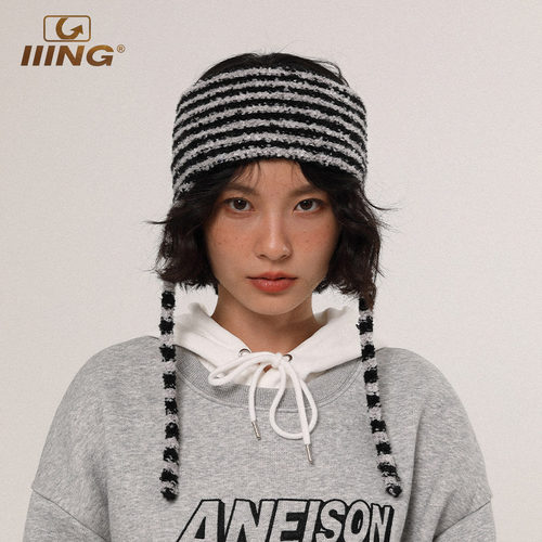 IIING帽控护耳发带条纹发箍
