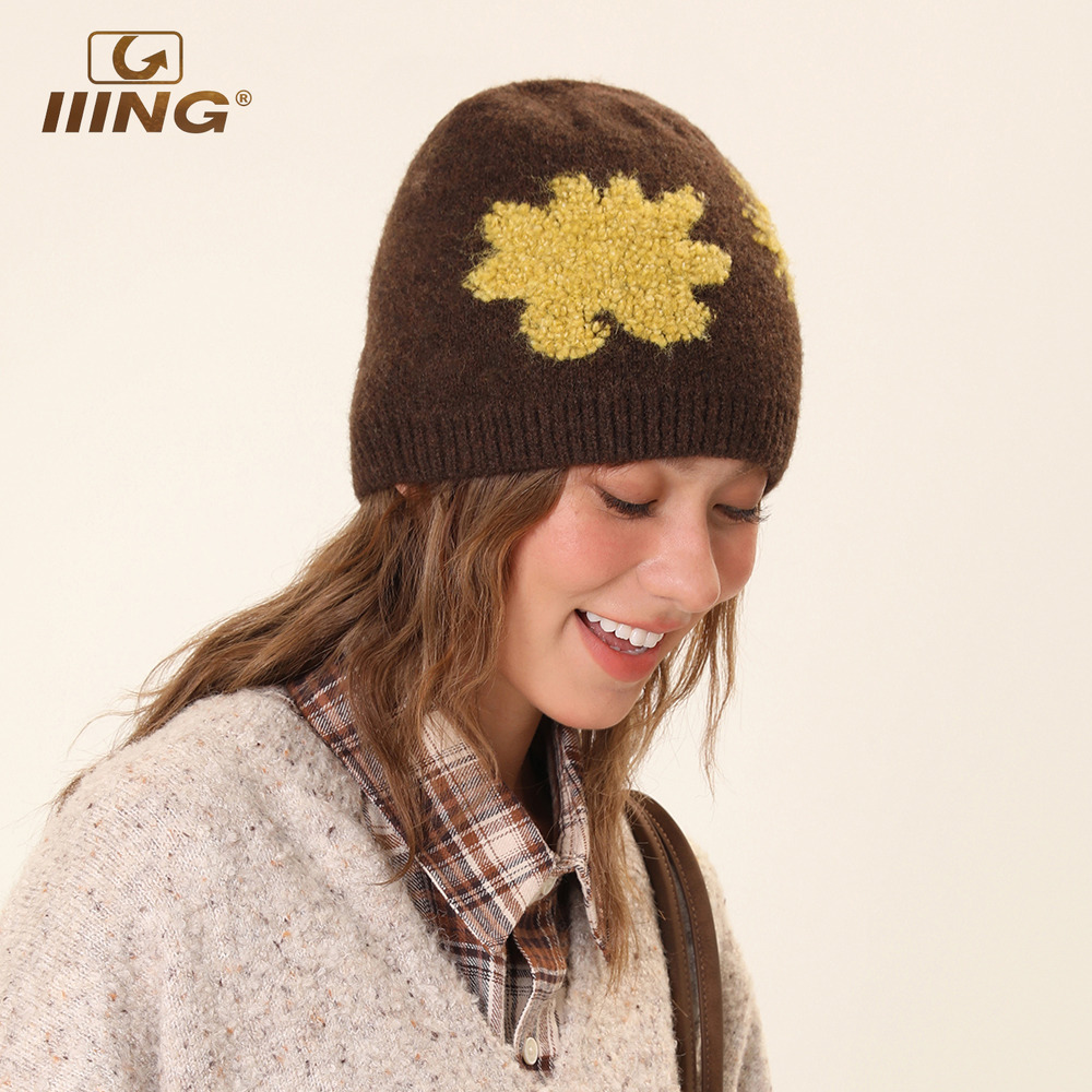 IIING帽控复古太阳花针织毛线帽
