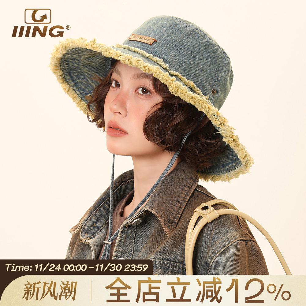 高品质水洗牛仔毛边渔夫帽