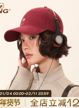 IIING帽控 复古红色棒球帽2025新款帽子男女同款软顶方圆脸鸭舌帽