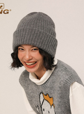 IIING帽控 巨显脸小秋冬保暖加厚针织帽女大头围套头素颜毛线冷帽