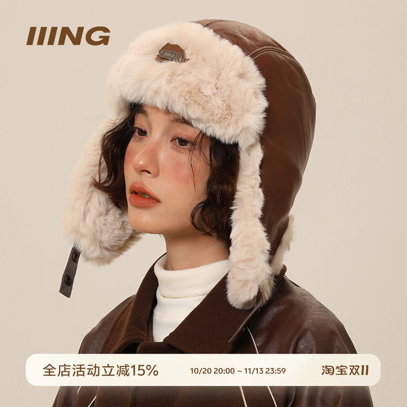 复古皮革飞行员帽子2025秋冬款男女保暖雷锋帽加绒护耳骑行机车帽