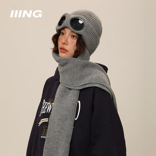IIING帽控飞行员墨镜针织帽