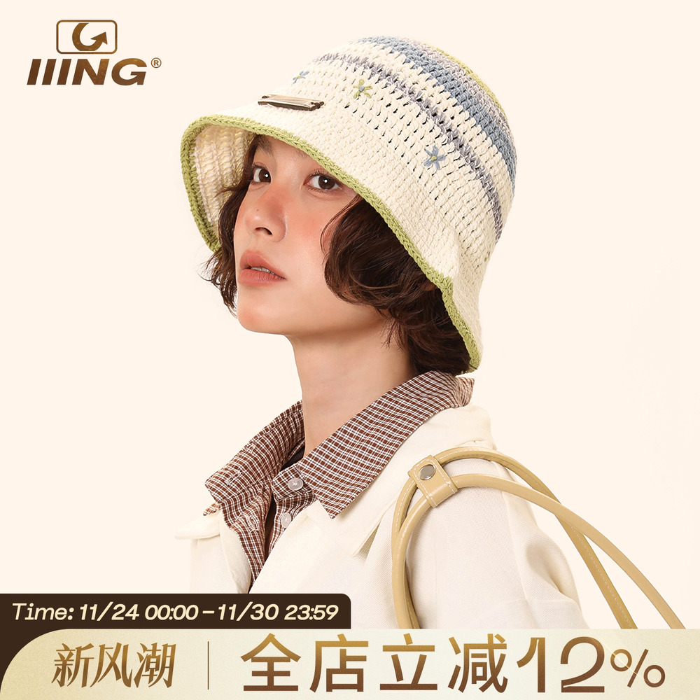 手工编织清新遮阳针织渔夫帽