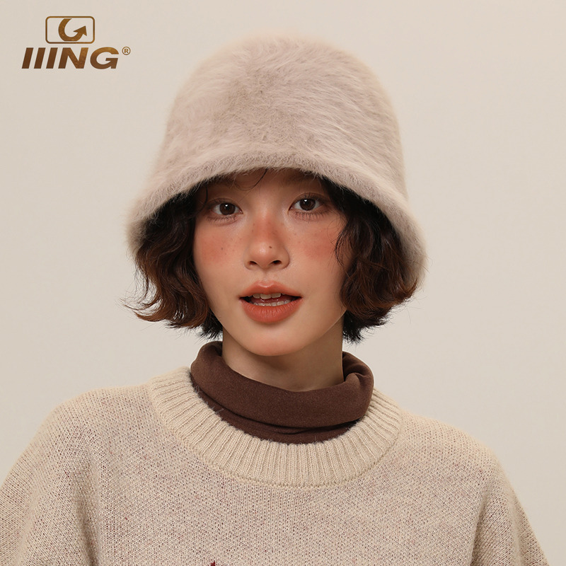 IIING帽控纯色毛绒渔夫帽