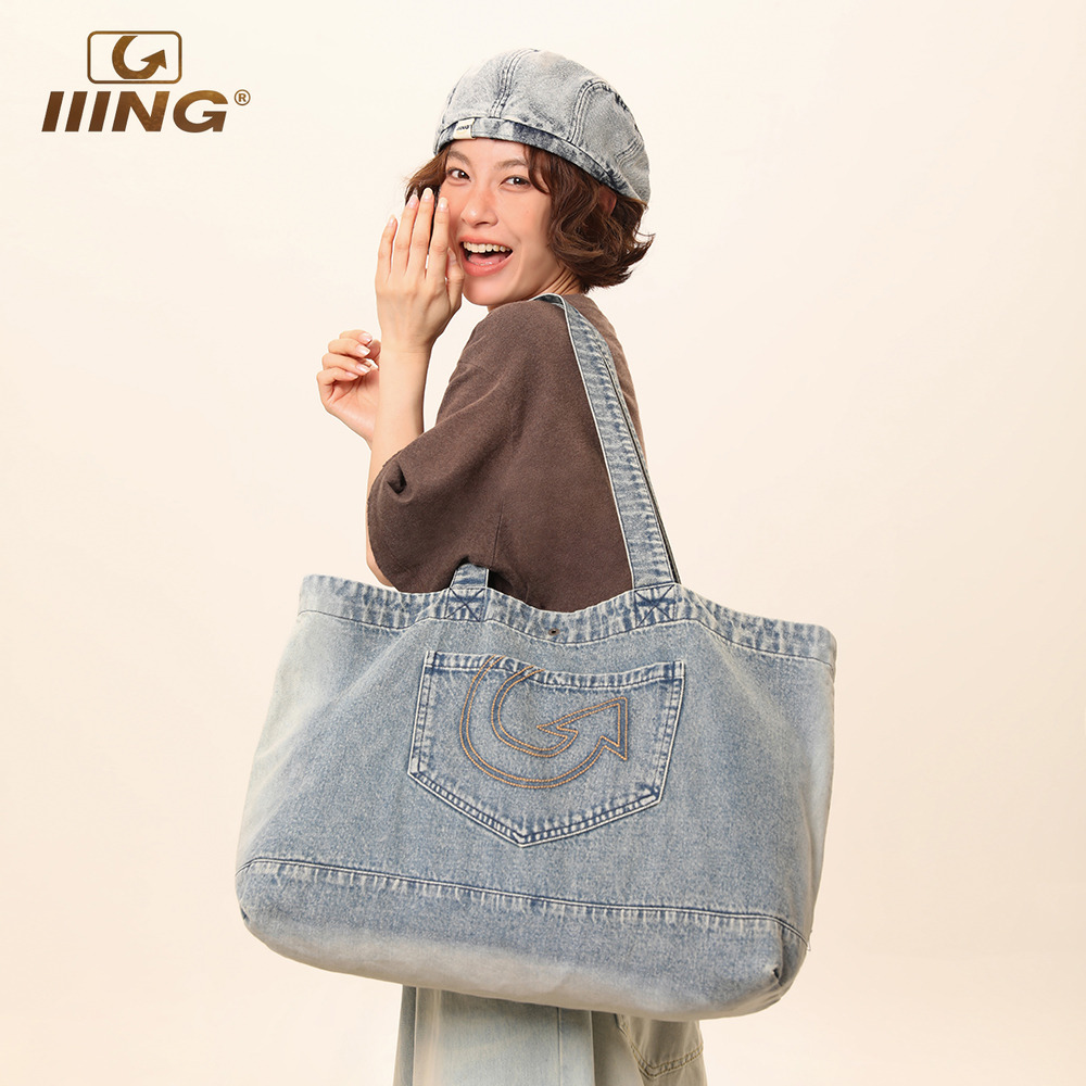 重工水洗经典复古大容量牛仔包包