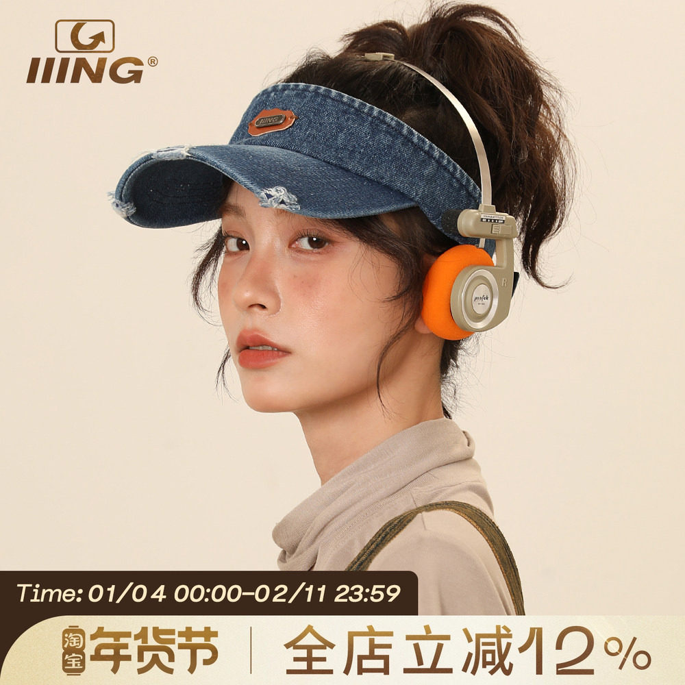 IIING帽控 复古空顶帽子女夏款运动遮阳防晒牛仔破洞显脸小鸭舌帽