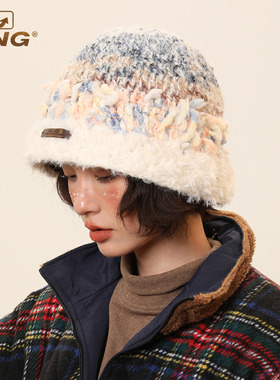 IIING帽控 手钩杂花含羊毛针织渔夫帽子女秋冬保暖显脸小水桶盆帽