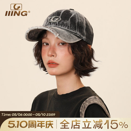 IIING帽控复古水洗做旧鸭舌帽