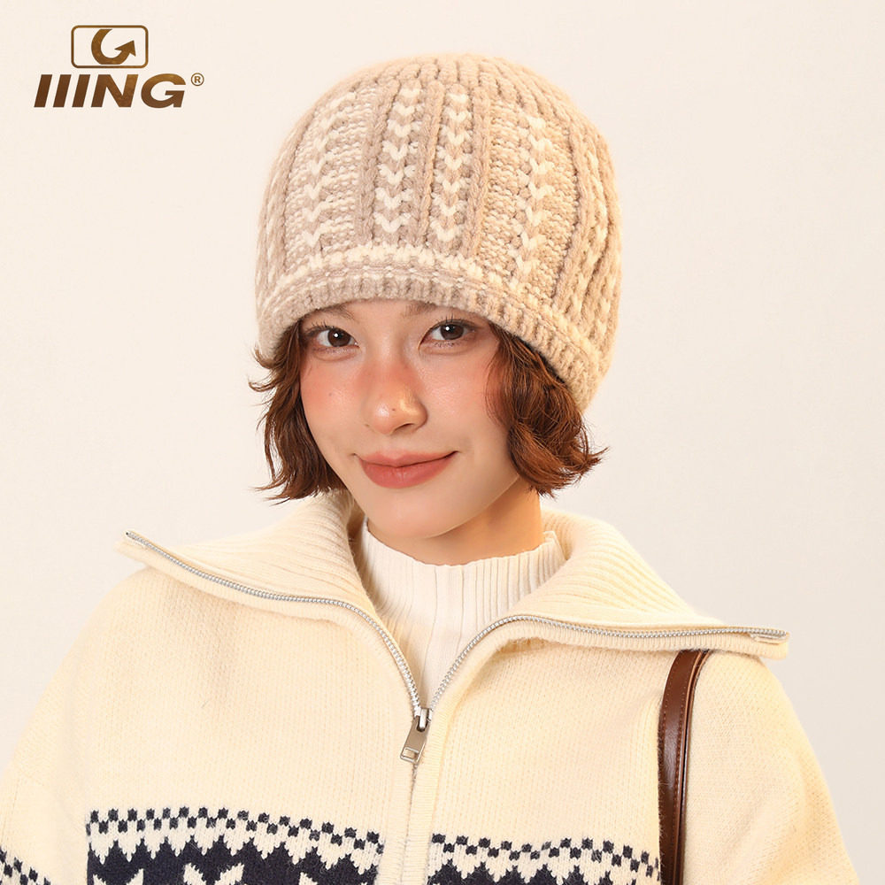IIING帽控 帽子2025新款女冬韩版时尚百搭条纹提花拼接针织堆堆帽,服饰配件/皮带/帽子/围巾,帽子,淘宝优惠券,粉丝福利购,淘宝优惠卷