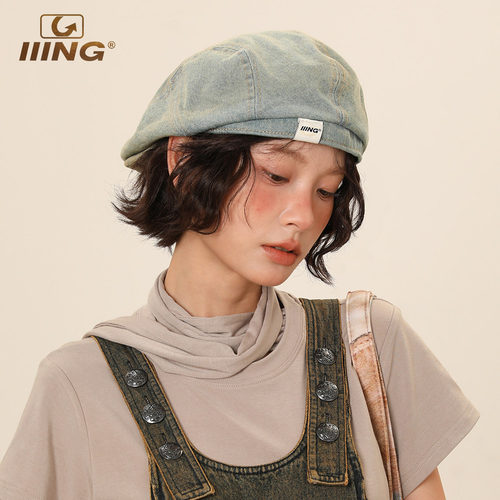 复古水洗做旧显脸小牛仔贝雷帽