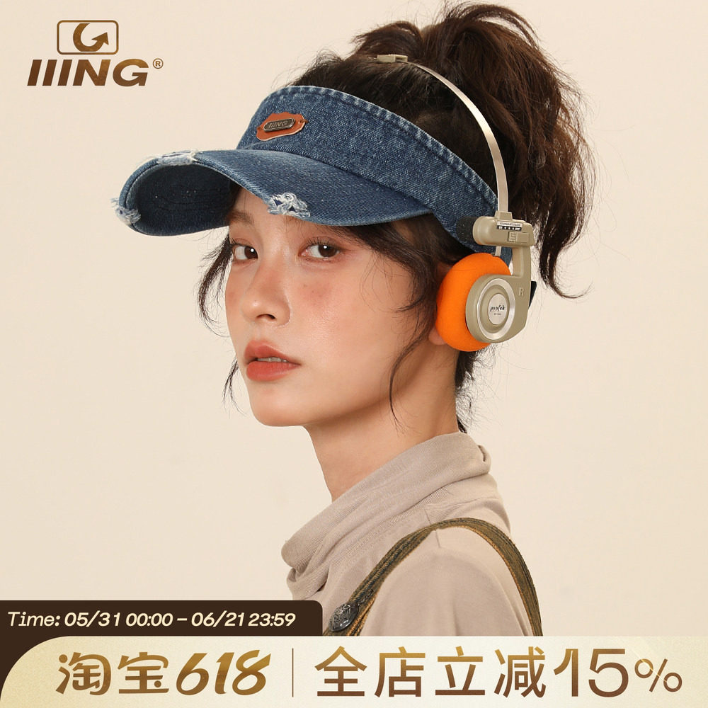 IIING帽控 复古空顶帽子女夏款运动遮阳防晒牛仔破洞显脸小鸭舌帽