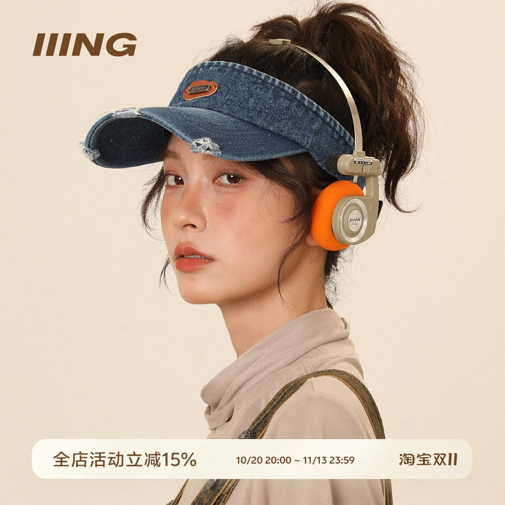 IIING帽控 复古空顶帽子女夏款运动遮阳防晒牛仔破洞显脸小鸭舌帽