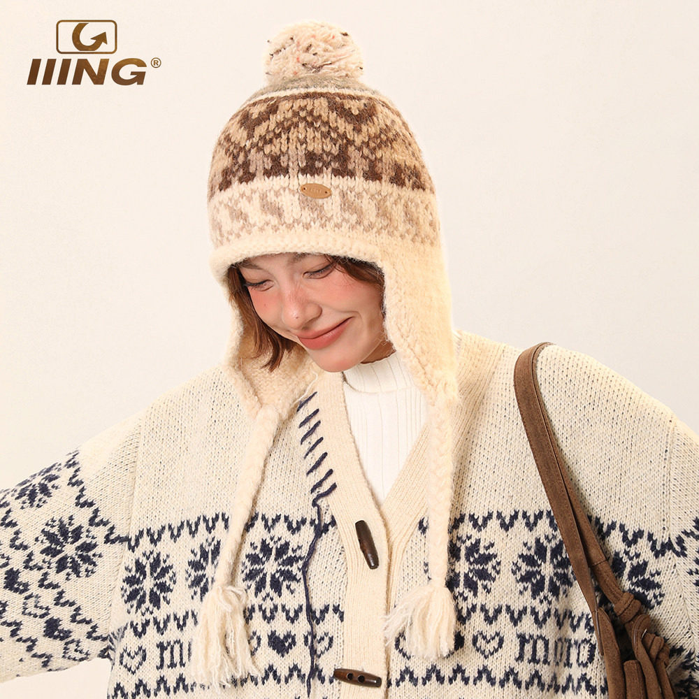 IIING帽控 费尔岛辫子毛球针织护耳帽子女冬季川西旅游保暖毛线帽,服饰配件/皮带/帽子/围巾,帽子,淘宝优惠券,粉丝福利购,淘宝优惠卷