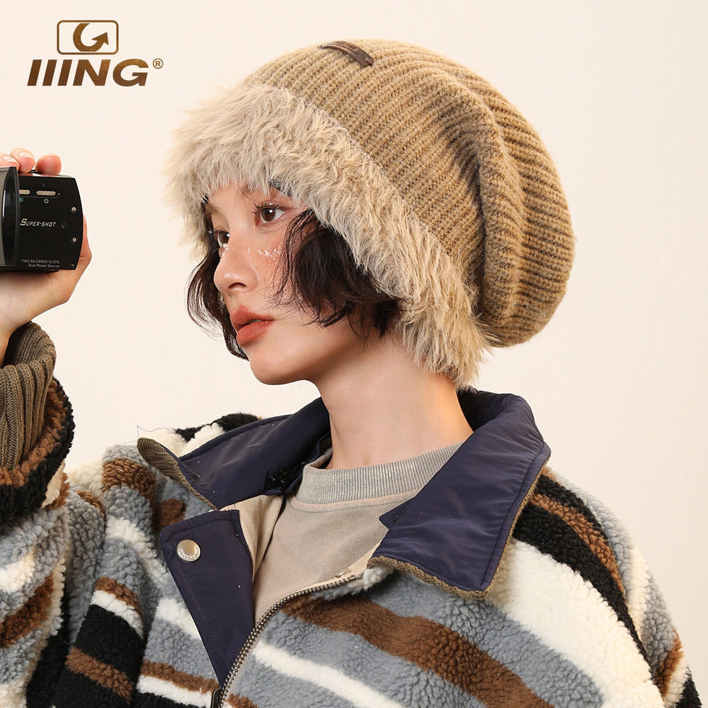 IIING帽控 原创大版型毛边针织堆堆帽女秋冬季保暖百搭显脸小帽子