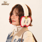 IIING 可爱圣诞苹果系带毛绒针织耳罩女冬保暖防寒耳套耳暖耳捂子