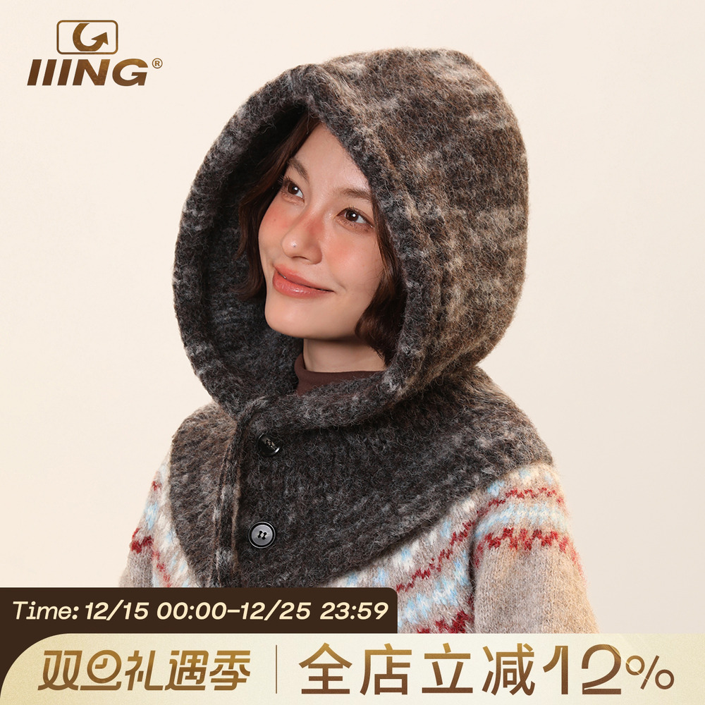 IIING帽控 秋冬保暖大头围针织护耳帽子女高品质时髦巴拉克拉法帽