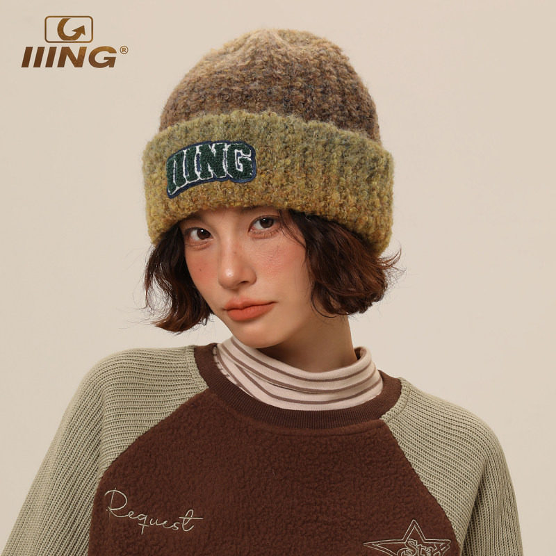 羊毛混纺复古渐变刺绣针织帽女秋冬保暖防寒百搭情侣毛线帽子男潮