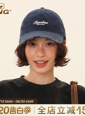 鸭舌帽女2026年春季新款大头围显脸小防晒遮阳蓝色棒球帽宽檐帽子