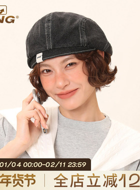 IIING帽控 夏天薄款黑色牛仔贝雷帽女款大头围韩版百搭显脸小帽子