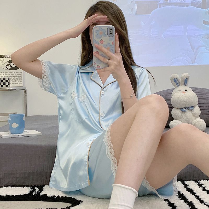 夏季ins冰丝睡衣女短袖短
