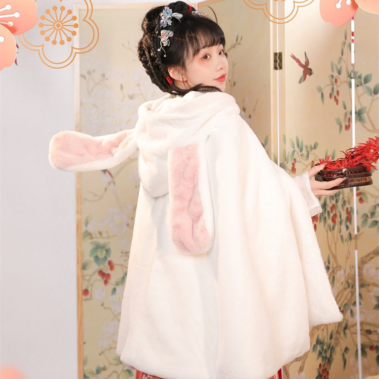 【现货】神舞兔加绒兔耳斗篷冬季新款汉服外套保暖兔年斗篷短款