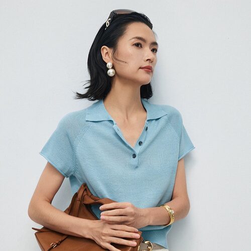 进口和纸砂老钱风空气感莱赛尔亚麻翻领巨显瘦针织POLO衫