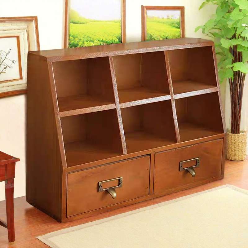 麦饰生活复古桌面收纳盒木制口红手账置物架多功能抽屉格子整理柜