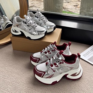 小个子厚底增高透气休闲百搭学生运动鞋 复古软底老爹鞋 女2025夏季