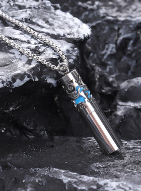 跨境时尚不锈钢香水瓶精油扩散器圆柱形镂空香薰项链吊坠工厂批发