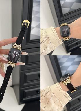 适用苹果手表带AppleWatch678女款SE表带s8新款高级金属拼真皮质