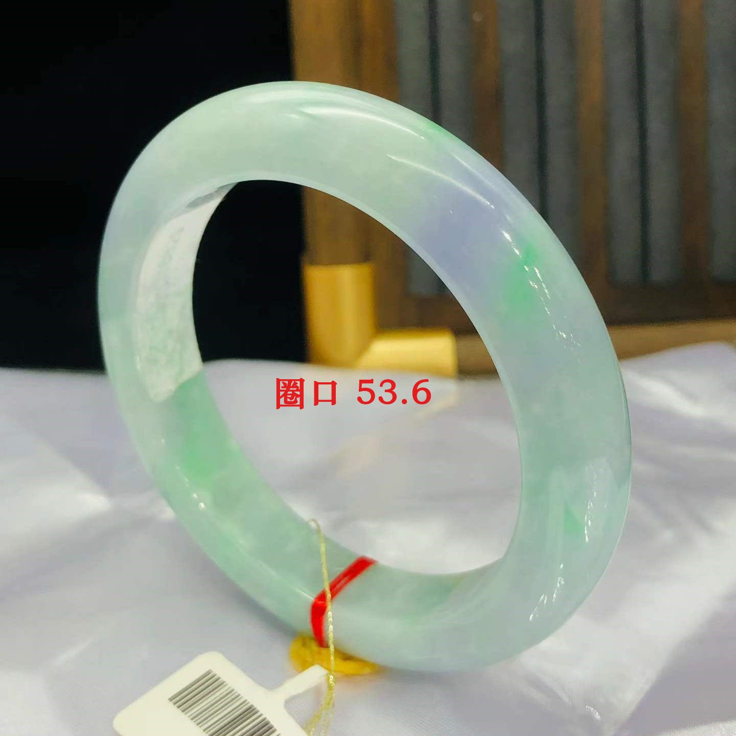 天然 A 货春带彩翡翠手镯 冰糯种紫绿双彩平安镯 圈口53.6