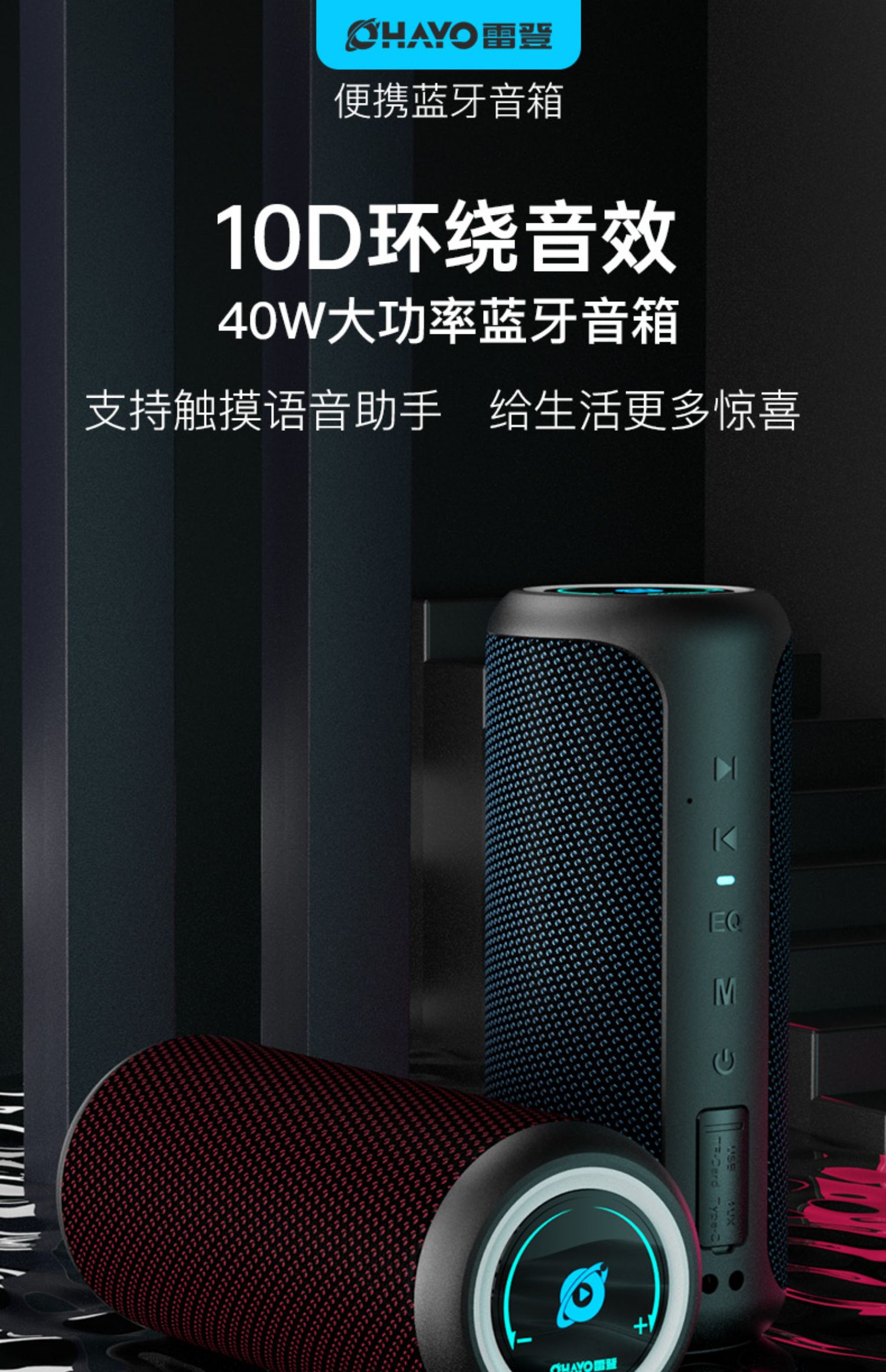 雷登X20 40W蓝牙音箱双喇叭3D环绕立体声可插U盘便携户外小钢炮