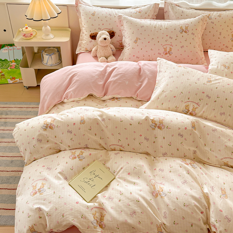 100%纯棉四件套A类60支斜纹全棉被套床单床笠小清新碎花床上用品