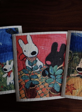 #4件包邮#德国木浆棉卡通百洁布清洁去油抹布吸水不沾油不掉毛