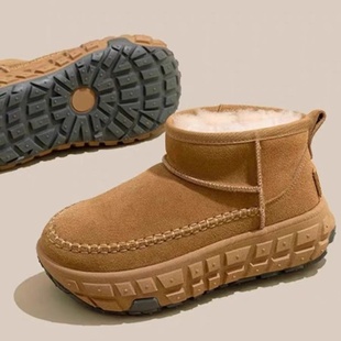 加绒加厚轮胎底雪地靴女2025年冬季新款短筒保暖增高厚底东北棉鞋