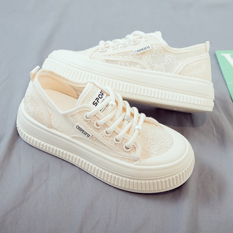 2026夏季新款蕾丝网面透气小白鞋女鞋布鞋ins潮爆款软底薄款XFF68