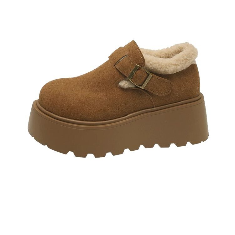 厚底增高勃肯鞋毛毛鞋女冬季外穿2026新款小个子坡跟加绒保暖棉鞋