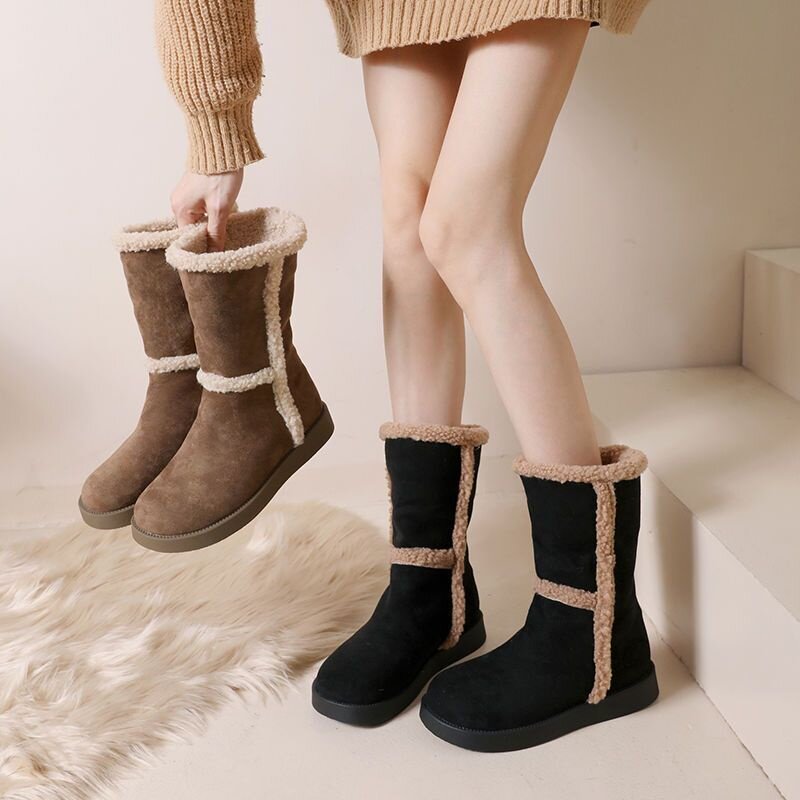 时尚保暖防滑加绒加厚韩版防寒靴子女2026冬季新款中筒雪地靴女款