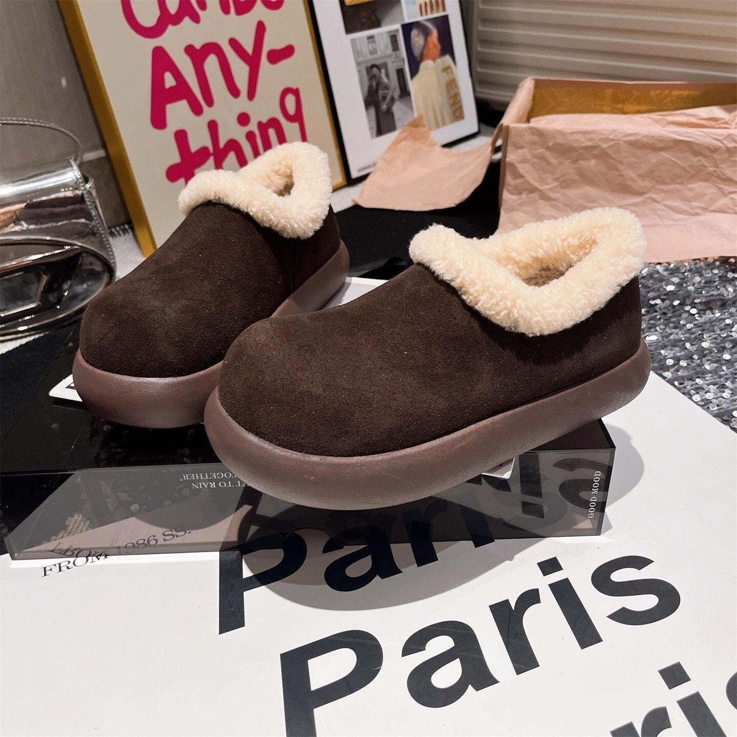 勃肯鞋冬季加绒小土豆雪地靴女款2026冬季新款一脚蹬厚底毛毛棉鞋