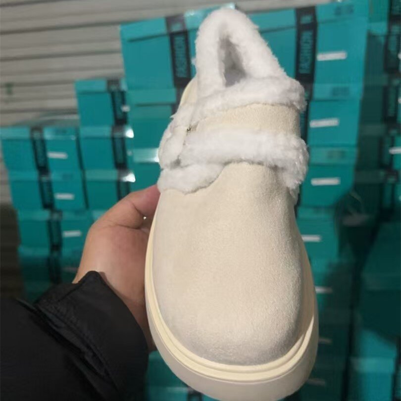 勃肯圆头棉鞋女2026新款秋冬加绒加厚保暖毛毛鞋增高厚底雪地靴子