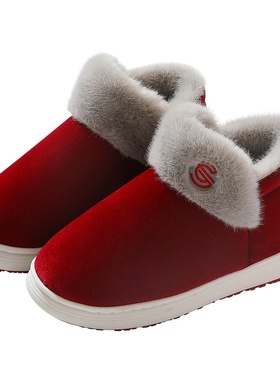 手工包跟厚底棉拖鞋女冬季止滑室内家居丝绵保暖外穿孕妇加绒棉鞋