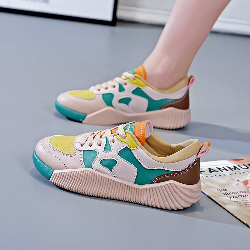 2025新款春秋百搭板鞋厚底拼接个性爆款运动休闲皮面板鞋ZY16601