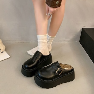 包头半拖毛毛拖鞋女外穿棉鞋厚底增高8CM加绒勃肯鞋女秋冬季新款