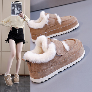 百搭棉鞋加绒保暖勃肯毛绒单鞋202年冬季新款时尚魔术贴女鞋4684