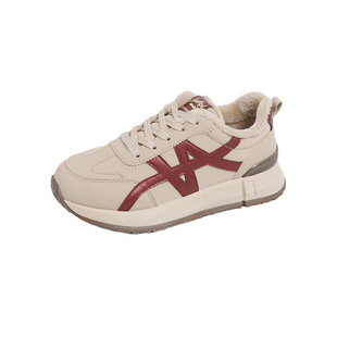 轻便防滑软底老爹鞋 加绒厚底皮面运动鞋 百搭时尚 鞋 5102E 2025新款