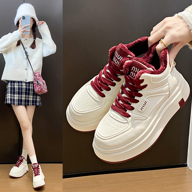 2025冬季加绒小白鞋新款韩版ins女学生厚底增高运动板鞋休闲HB602