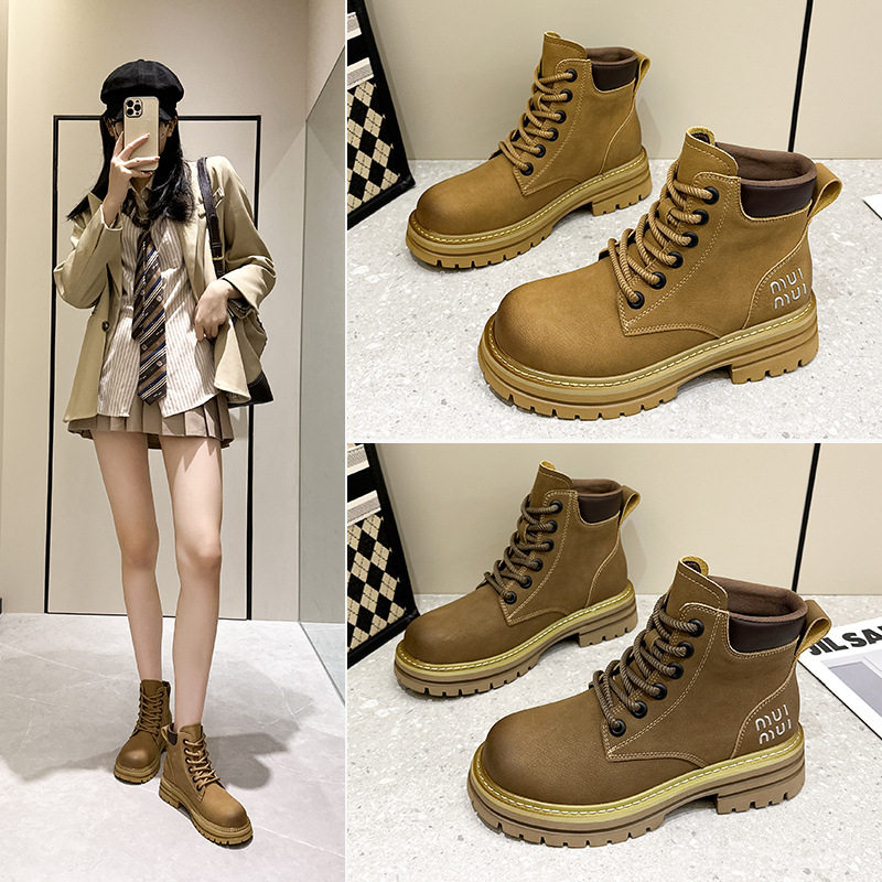2025春季马丁靴女高级感牛皮压印工装靴内增高秀气显腿长靴子